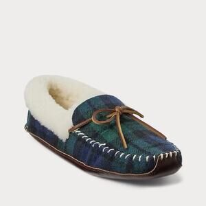 Polo Ralph Lauren Yarmond Slippers Shearling Lined Blackwatch Plaid NWOB Mens 9